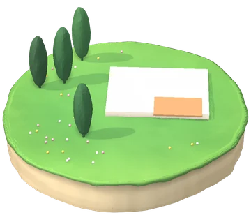 A small island with an empty white base